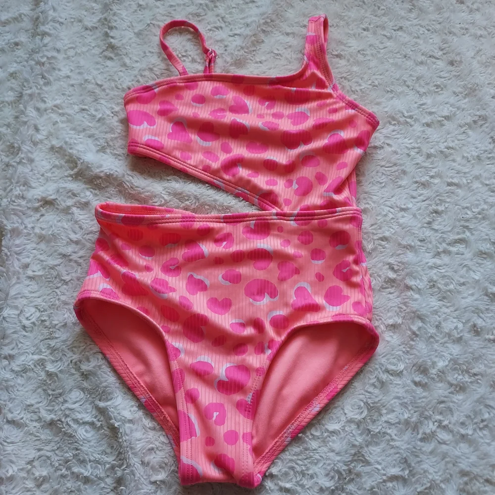 Cat & Jack Pink Heart-Print One-Piece Swimwear Pool Beach Vacation
